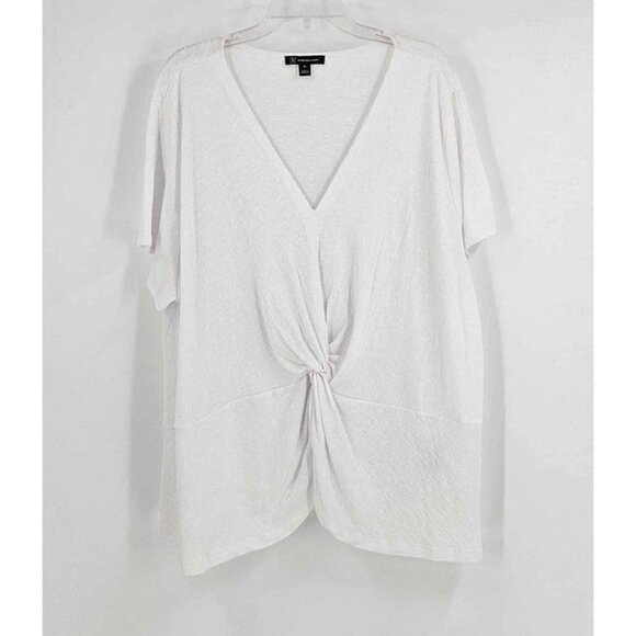 I.N.C. Womens White Short Sleeve Knotted Front V-Neck Stretch Top Sz 4X - Picture 1 of 4